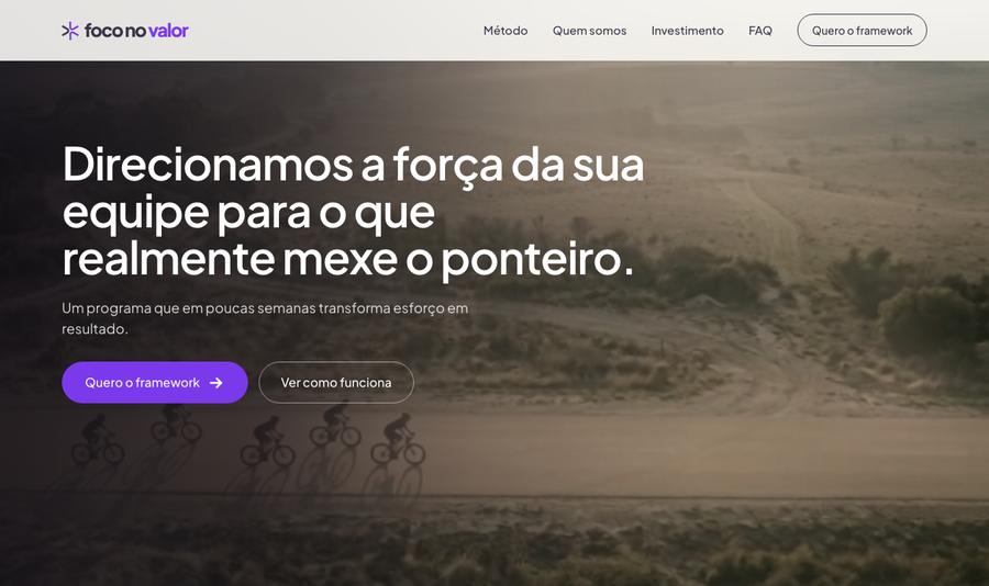 Prévia do site criado para a consultoria Foco no Valor